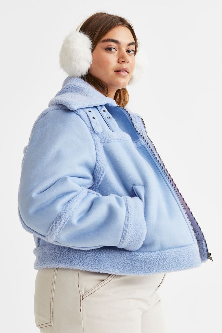 H&M+ Teddy-lined Jacket - Light blue - Ladies | H&M US | H&M (US + CA)