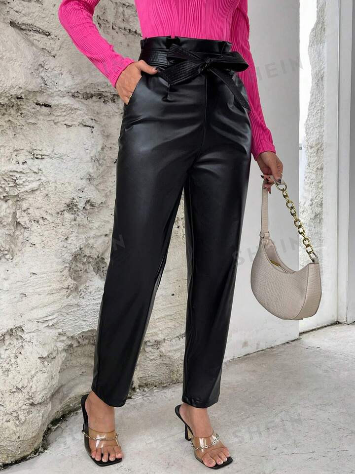 SHEIN Privé Solid PU Leather Pants | SHEIN