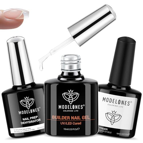 modelones Nail Dehydrator and Primer & Builder Nail Gel, 3Pcs Prep Dehydrate & Bond Primer Clear Gel Builder Polish Base Coat for Strengthener Apex Building, LED Lamp Cured 10ml Home DIY Salon | Amazon (US)