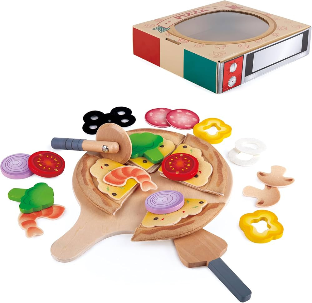 Hape Perfect Pizza Wooden Playset for Kids Kitchen| 2-in-1 Pizza Oven & Delivery Box| 29 PCs Pretend Play for Toddlers Ages 3 Years and Up | Amazon (US)