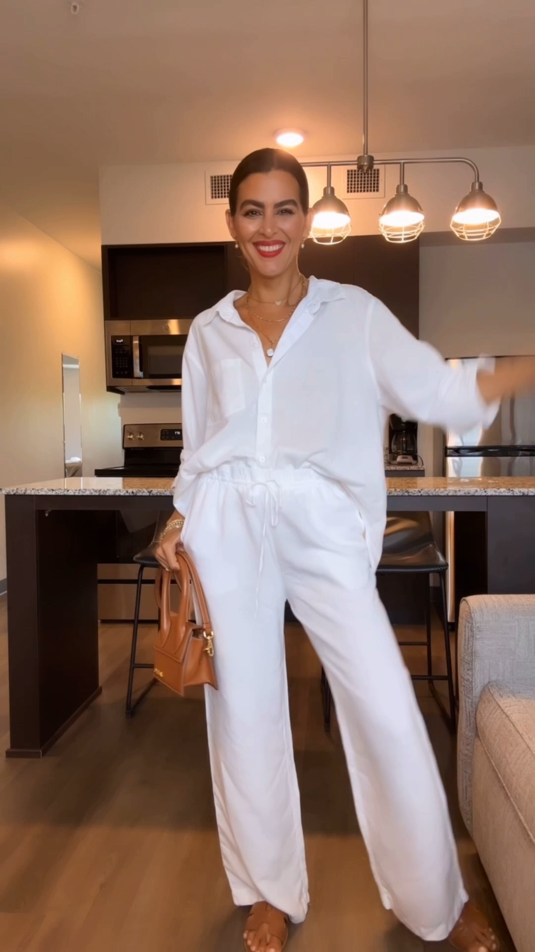 ‼️Linen shirt 2 ways! Wearing a size L in the shirt & M in the linen pants for an oversized look. Jeans in size 25. Lipstick is Ruby woo. #LTKVideo
 I am 5’7” | 130 pounds, usually size s

#LTKOver40 #LTKSeasonal