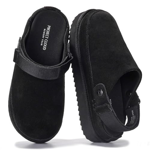 Project Cloud 100% Genuine Leather Clogs for Women - Memory Foam Womens Clogs & Mules with Adjustable Straps - Lightweight Platform Shoes Non-Slip Slides (Goldstar, BLK, 5.5) | Amazon (US)