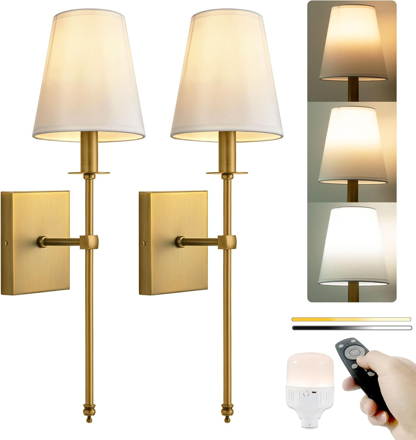 PASSICA DECOR Battery Operated Wall Sconces Set of 2 Two, Rechargeable Wall Lights with Dimmable ... | Amazon (US)