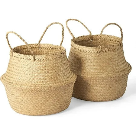 2 Pack Woven Seagrass Plant Basket,Woven Plant Pot Holder,Reusable Woven Belly Basket for Plant Pot Cover,Beach Bag and Grocery Basket | Walmart (US)