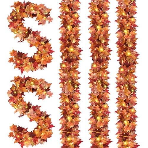 Waipfaru Fall Decor, 5 Pack Fall Garland with Lights, 5.7Ft Lighted Autumn Leaf Garland for Wedding Fireplace Mantle Thanksgiving Decor | Amazon (US)