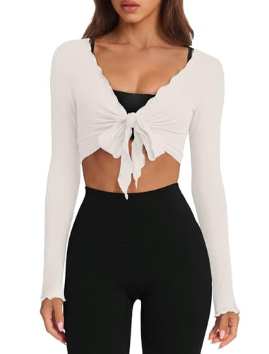 Womens Workout Tops Pilates Outfits for Women Long Sleeve Shirts Ballet Cover Ups Tie Front Wrap ... | Amazon (US)