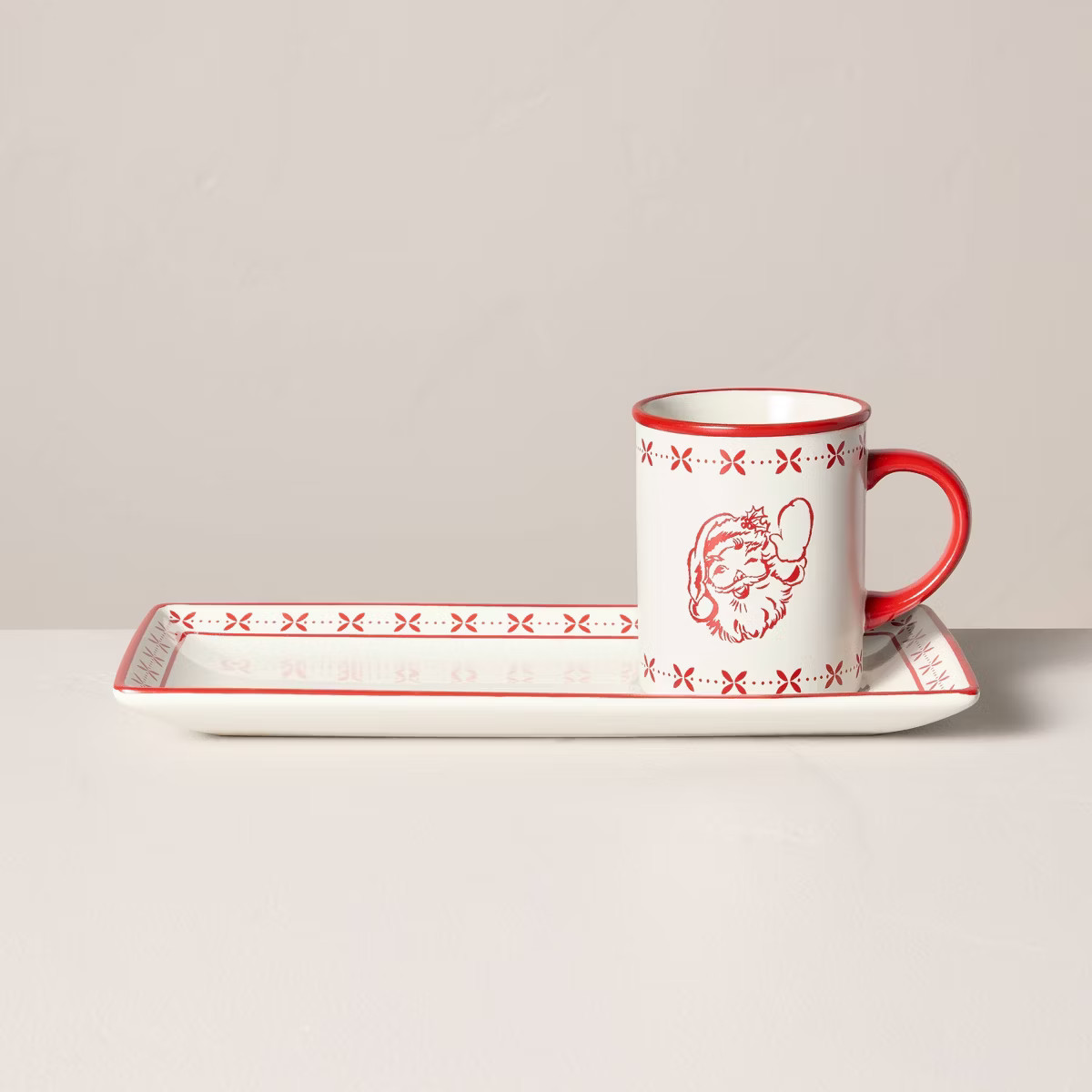 2pc Milk & Cookies Stoneware Christmas Serving Set Cream/Red - Hearth & Hand™ with Magnolia | Target