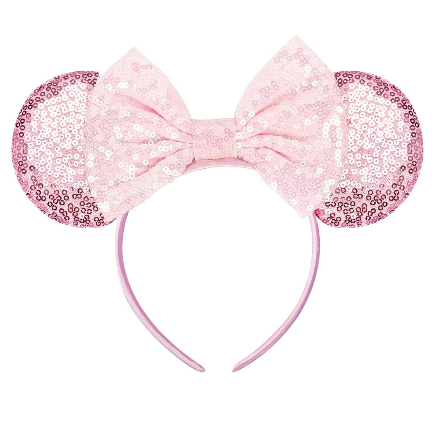Pink Minnie Ears Headbands, Sequin Mouse Ears Headband with Pink Bow Glitter Party Princess Decor... | Amazon (US)