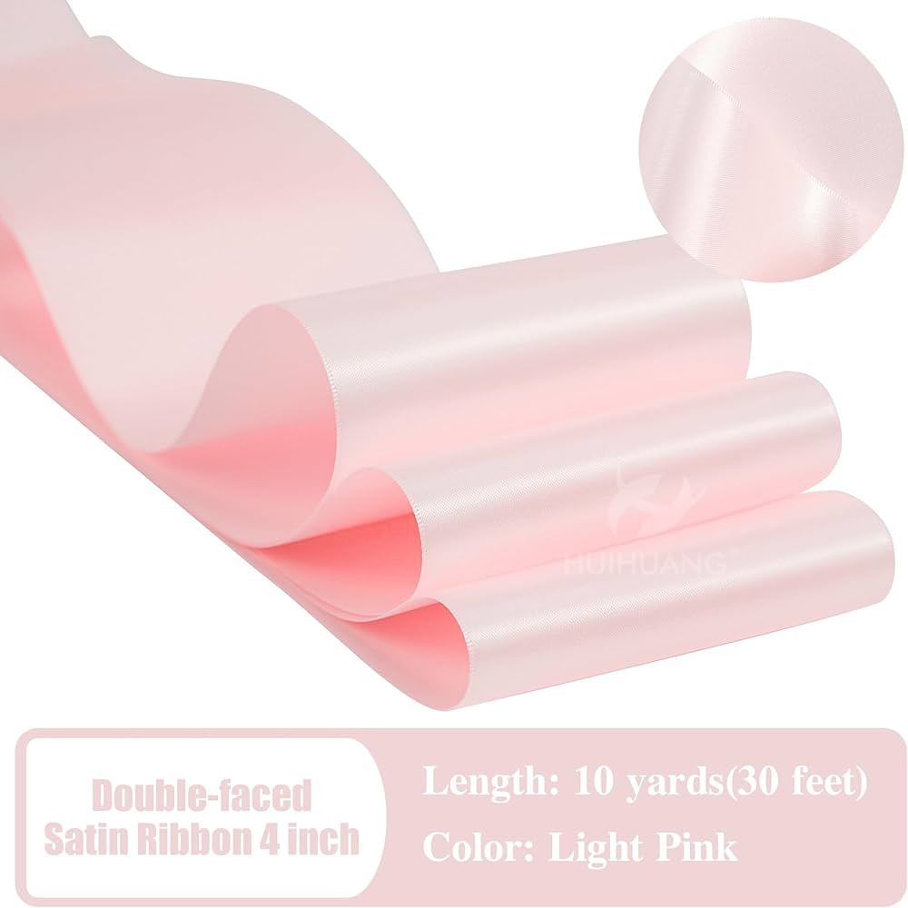 Amazon.com: HUIHUANG Solid Color Satin Ribbon 4 inch Wide Light Pink Thick Fabric Ribbon Double-F... | Amazon (US)