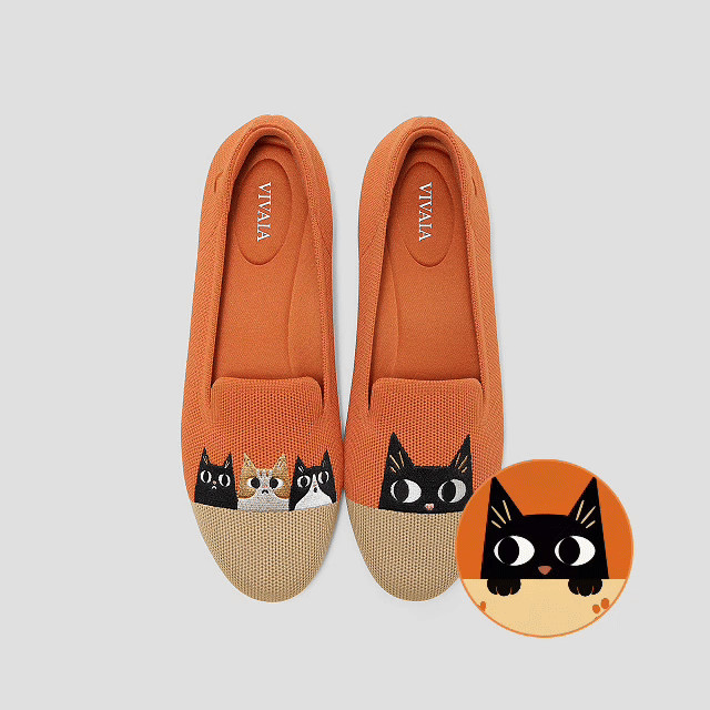 VIVAIA Round-Toe Embroidered Loafers (Audrey)|APRICOT NUDE - RURAL CAT|US 5 | VIVAIA