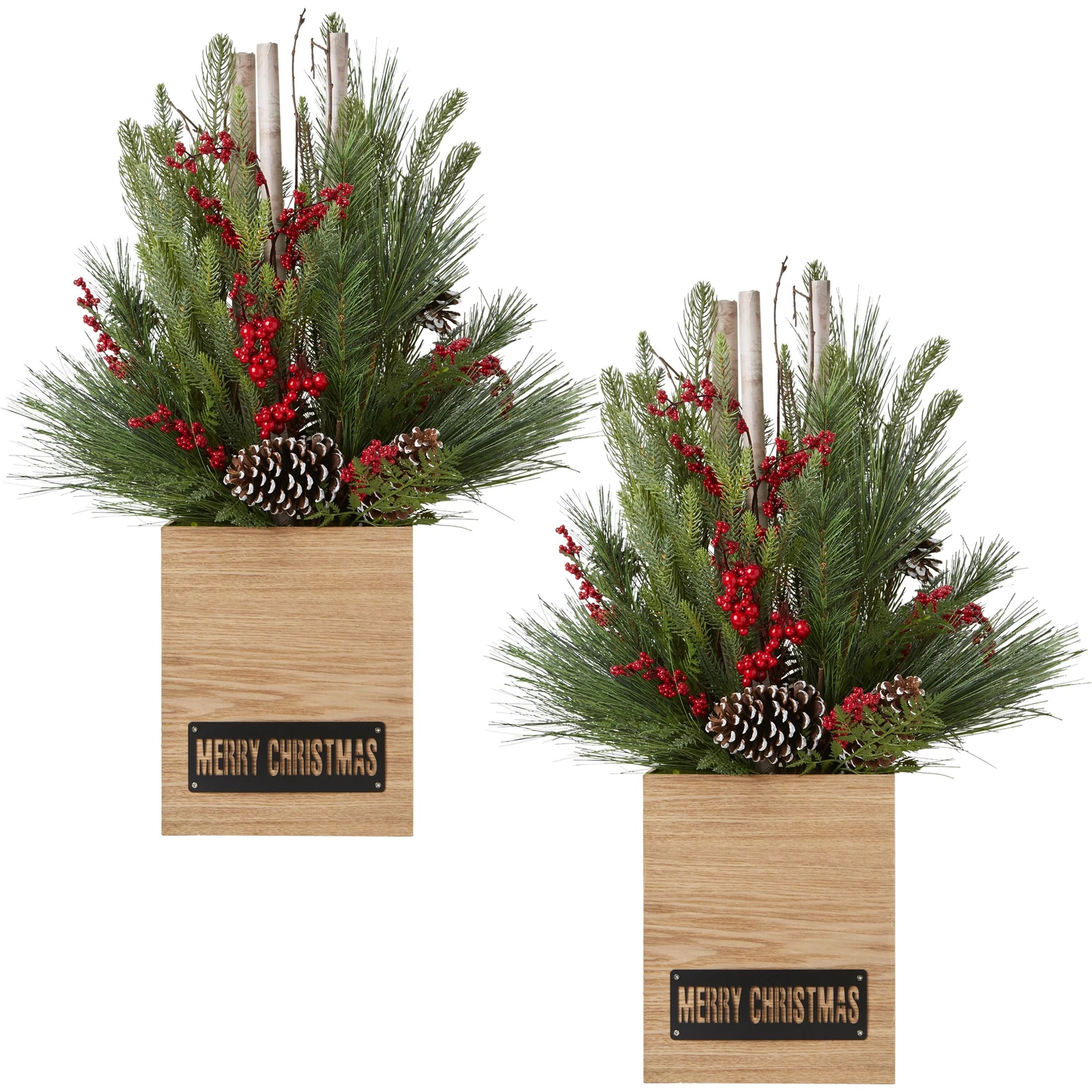 Holiday Time Merry Christmas Artificial Porch Arrangements, 30 inch, 2 Pack | Walmart (US)