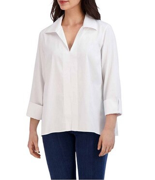 Foxcroft Agnes Point Collar Long Sleeve Cotton Stretch Shirt | Dillard's | Dillard's