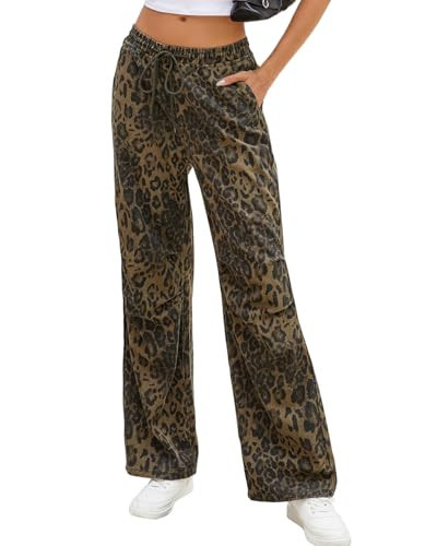 Ladyful Wide Leg Leopard Print Jeans for Women High Waisted Boyfriend Denim Pant Drawstring | Amazon (US)