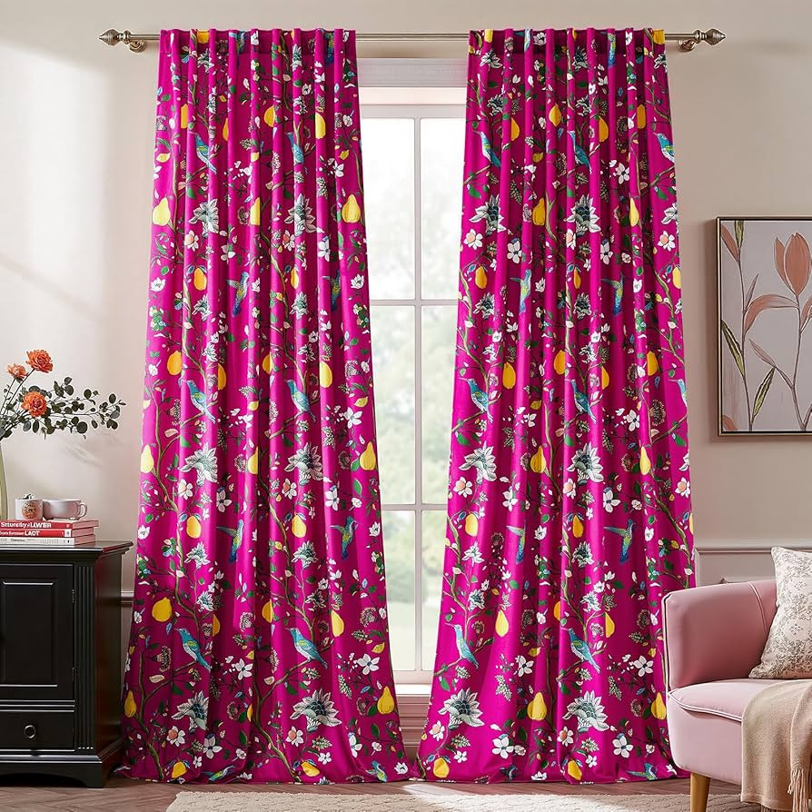 Floral Printed Velvet Curtains 102 inch: Patterned Traditional Classical Rustic Blackout Curtain ... | Amazon (US)