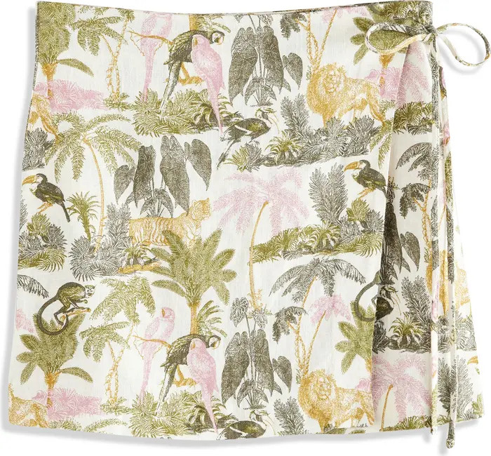 NEXT Tropical Print Linen Blend Wrap Miniskirt | Nordstrom | Nordstrom