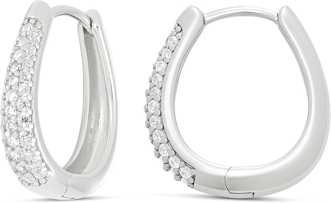 Amazon Essentials Sterling Silver Pave Cubic Zirconia Oval Hoops | Amazon (US)