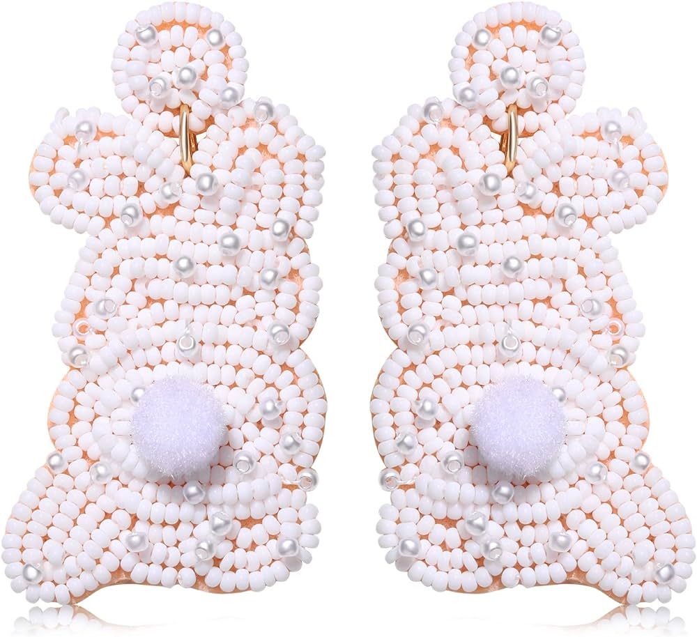 Beaded Easter Earrings for Women Girls Handmade Bunny Colorful Egg Basket Drop Dangle Earrings Cu... | Amazon (US)