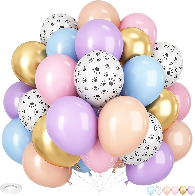 Dog Paw Balloons,12 Inch Pastel Pink Balloon 50Pcs Paw Print Balloons with Blue Pink Purple Orang... | Amazon (US)