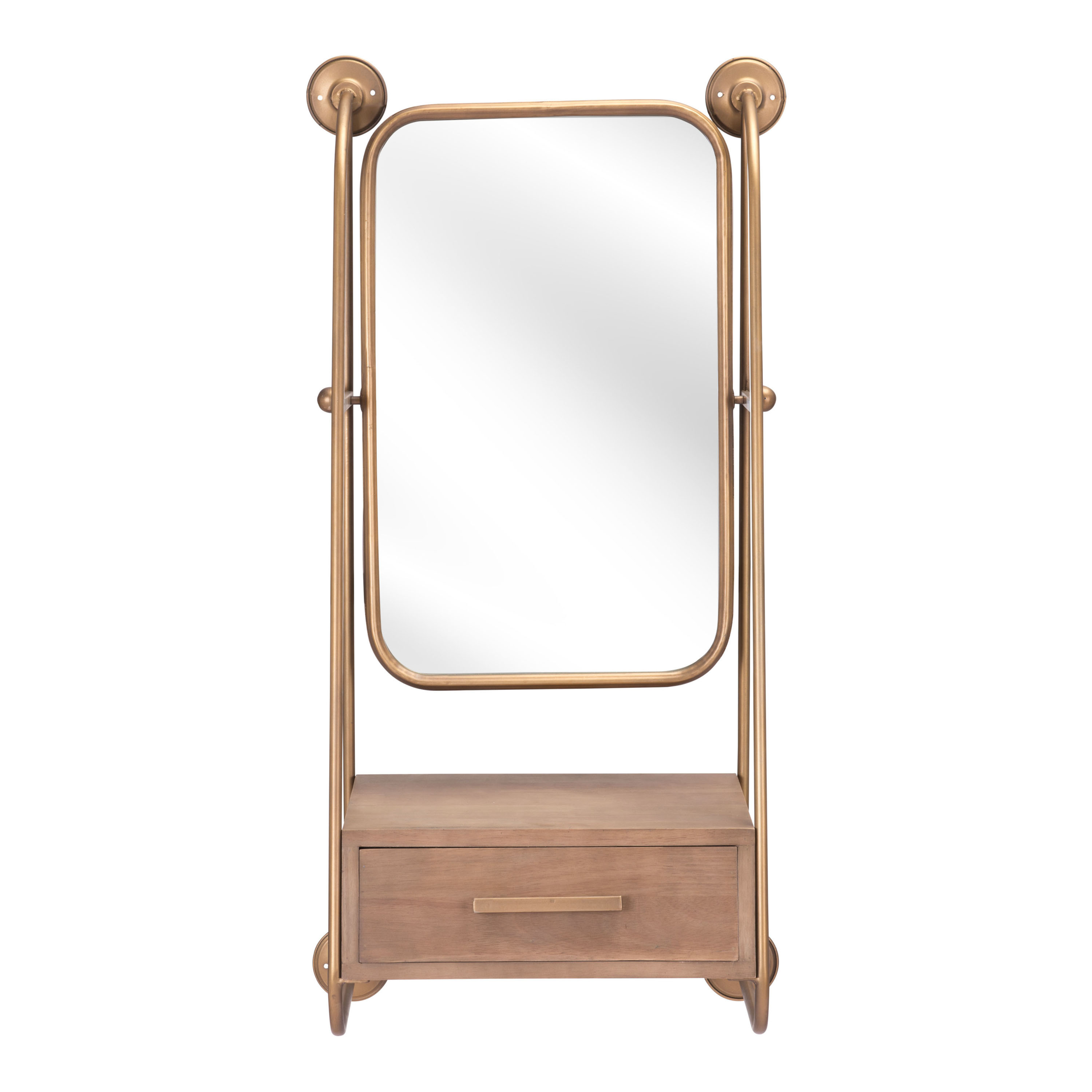 Rectangular Brass Tilting Wall Mirror With Drawer - World Market | World Market