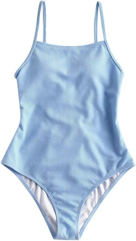 ZAFUL Women's Crisscross High Cut Padded Wire Free One-Piece Swimsuit Lace-up V-Collar One Piece ... | Amazon (US)