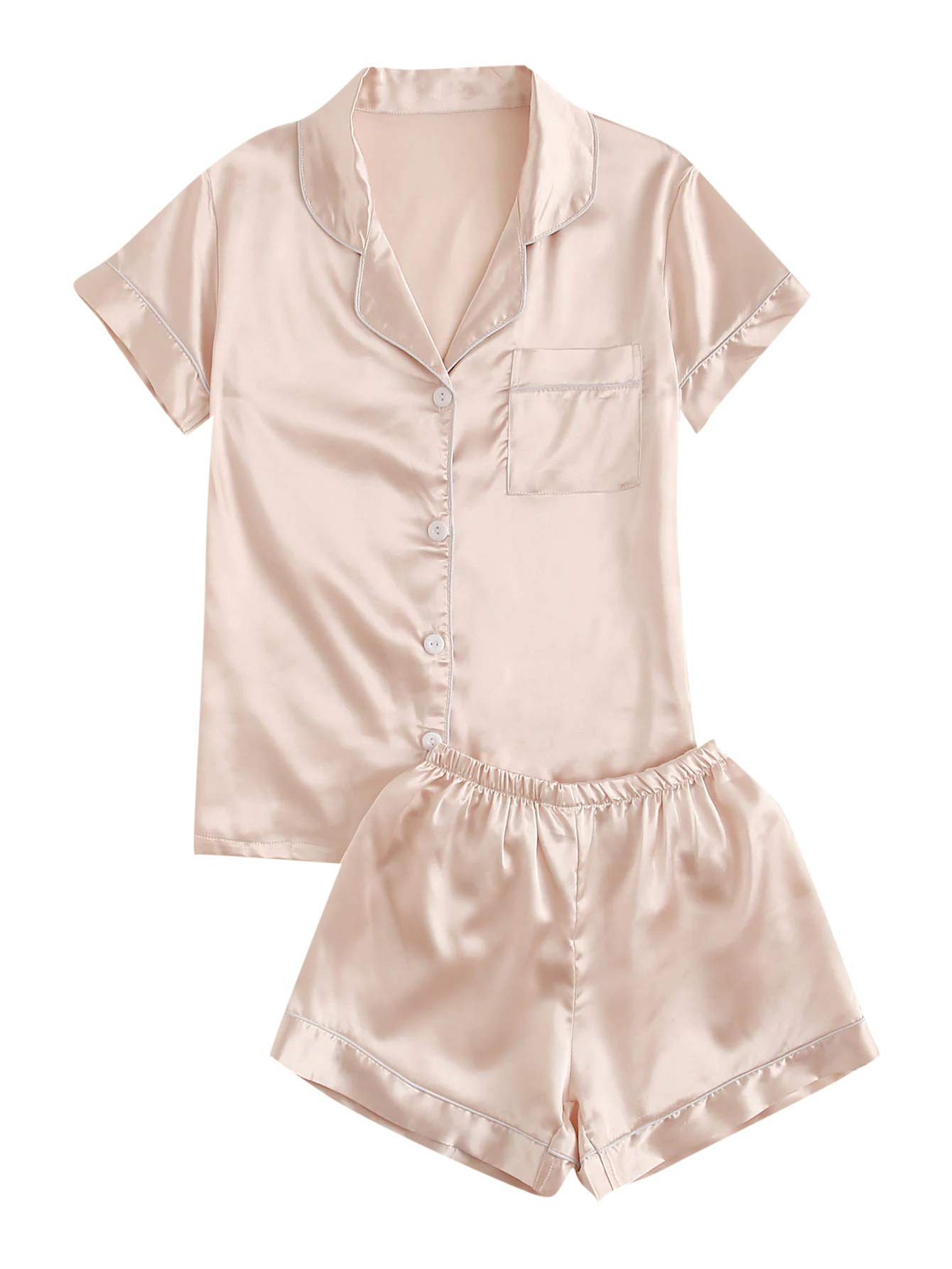 SweatyRocks Women's Short Sleeve Sleepwear Button Down Satin 2 Piece Pajama Set | Amazon (US)