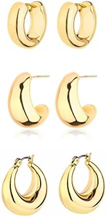 Gold Chunky Hoop Earrings Set for Women, 14K Gold Plated Twisted Huggie Hoop Earring Hypoallergen... | Amazon (US)