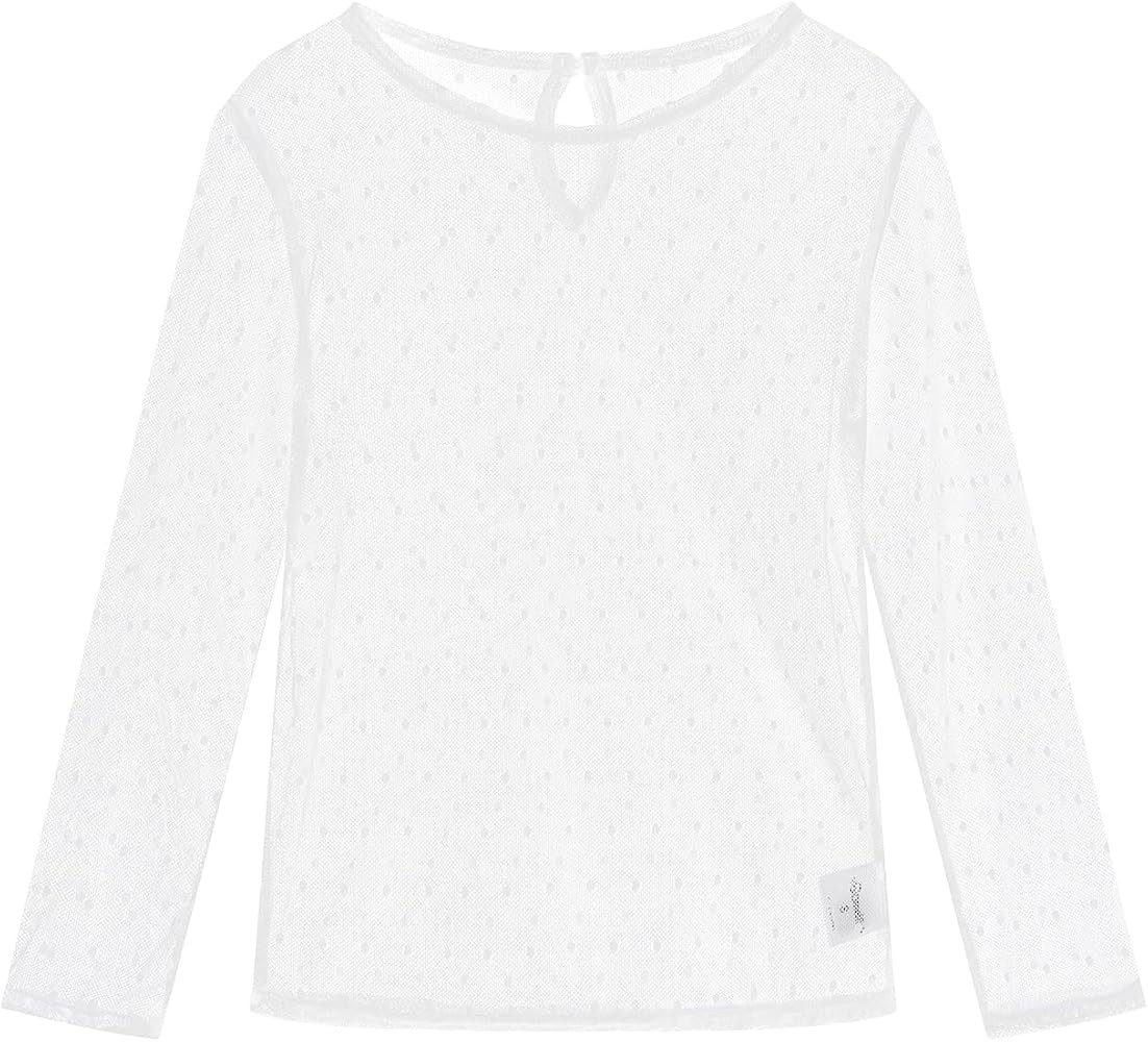 Noomelfish Girls Lace Long Sleeve Layering Tops Sheer Mesh Tee Shirts Blouse (5-12 Years) | Amazon (US)