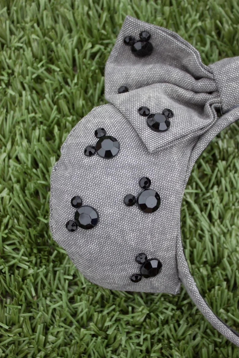 Denim and Rhinestones Hidden Mickey Minnie Mouse Ears - Etsy | Etsy (US)