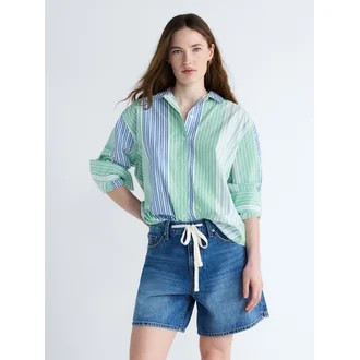 Free Assembly Women's and Women's Plus Relaxed Button Down Cotton Shirt with Long Sleeves, Sizes ... | Walmart (US)