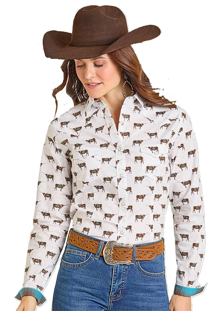 Panhandle Women's Long Sleeve Bull Print Pearlsnap Shirt | Amazon (US)
