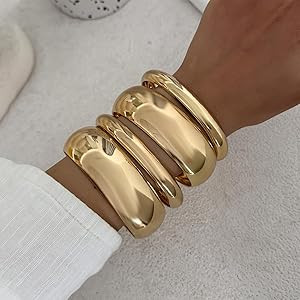 Chunky Gold Bangle Bracelets for Women Stack Wide Wrist Bracelets Gold Stackable Bracelets Jewelr... | Amazon (US)