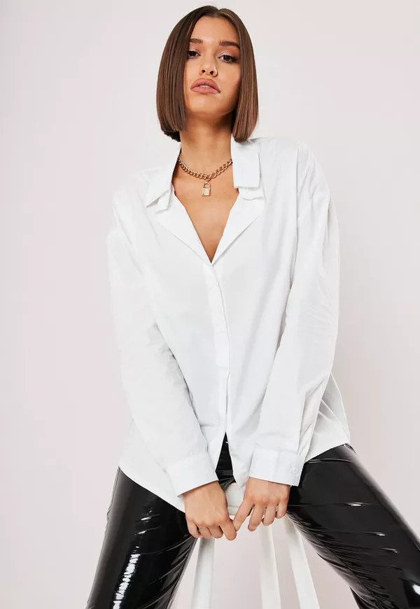 Missguided - White Cotton Poplin Longline Oversized Shirt | Missguided (US & CA)