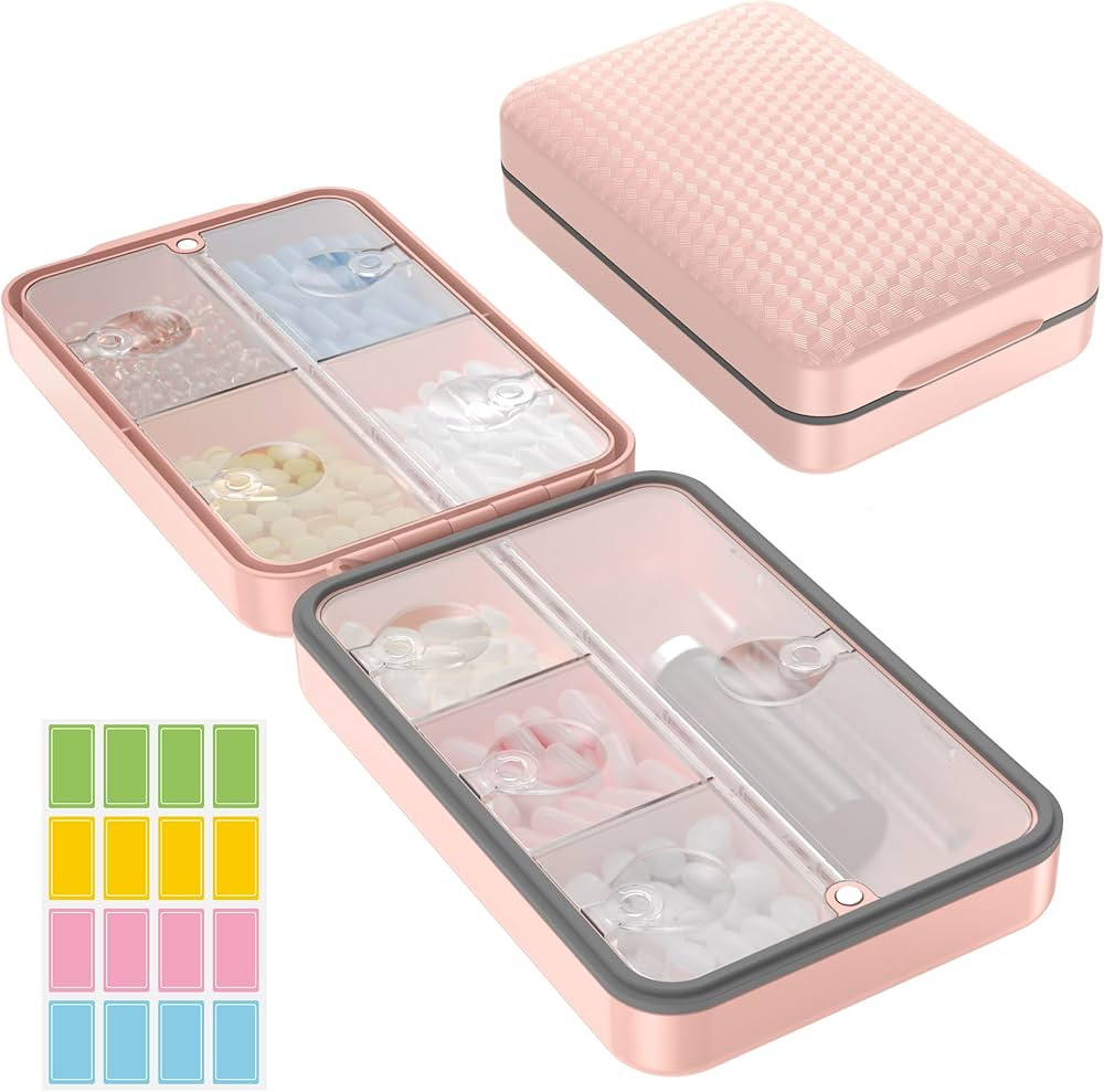 Daily Pill Organizer, 8 compartments Portable Pill Dispenser, Moisture-Proof Travel Pill Case, La... | Amazon (US)