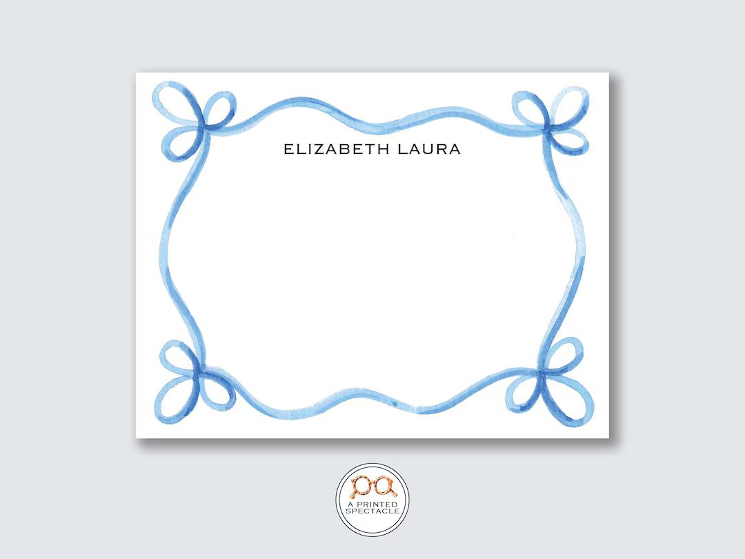 Blue Ribbon Wavy Personalized Notecard Set Baby Shower, Bridal, Feminine, Kids Notecards, Bachelo... | Etsy (US)
