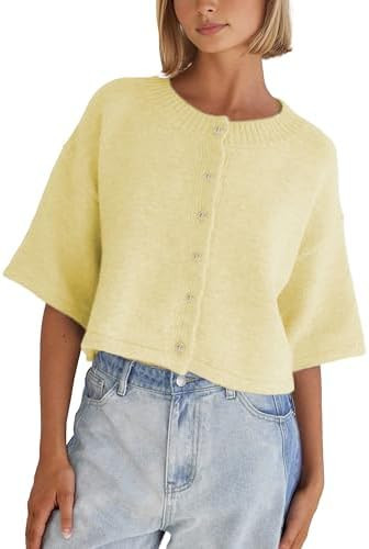 Springrain Cardigan Sweaters for Women Lightweight Knit Cropped Cardigan Button Up Solid Knitwear | Amazon (US)