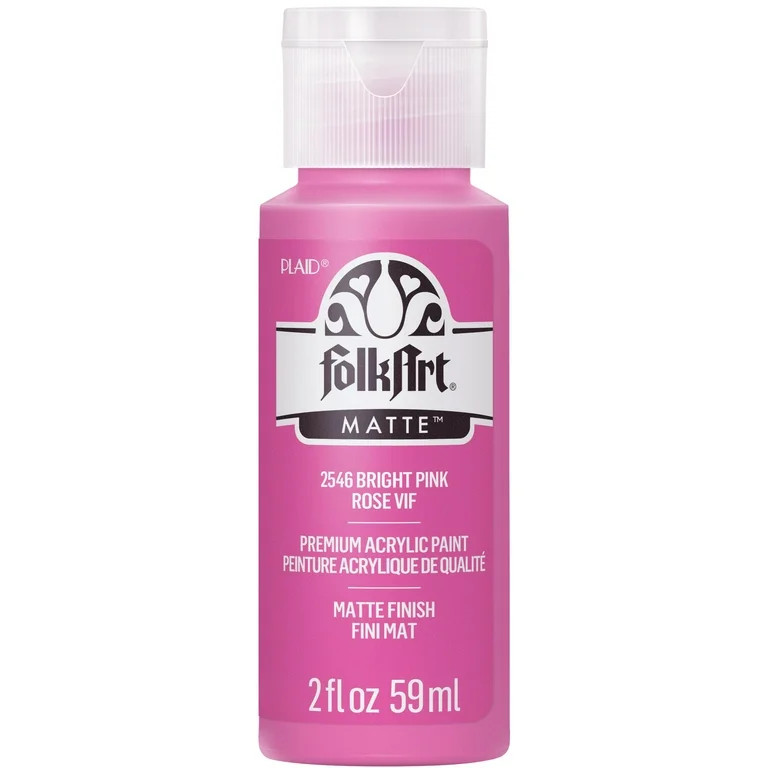FolkArt 2546E Acrylic Craft Paint, Matte Finish, Bright Pink, 2 fl oz | Walmart (US)