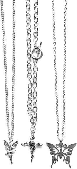 9 Pcs Grunge Necklace Set Goth Cross Fairy Thorns Gothic Angel Heart Feather Chain Choker Necklac... | Amazon (US)