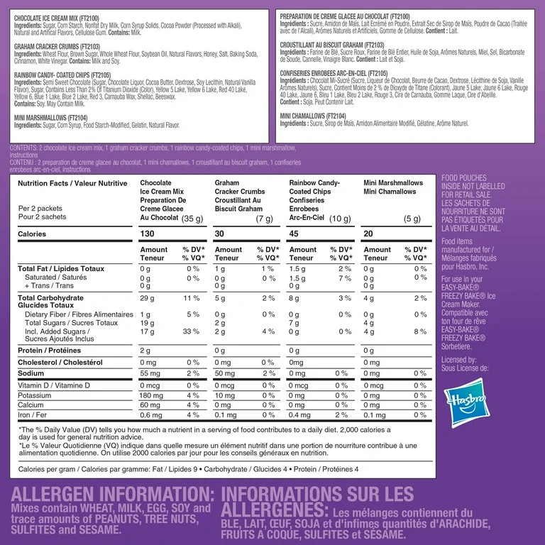 Freezy-Bake Chocolate Ice Cream Mix - S'mores and Rainbow Chip, Kids Ages 8 and up | Walmart (US)