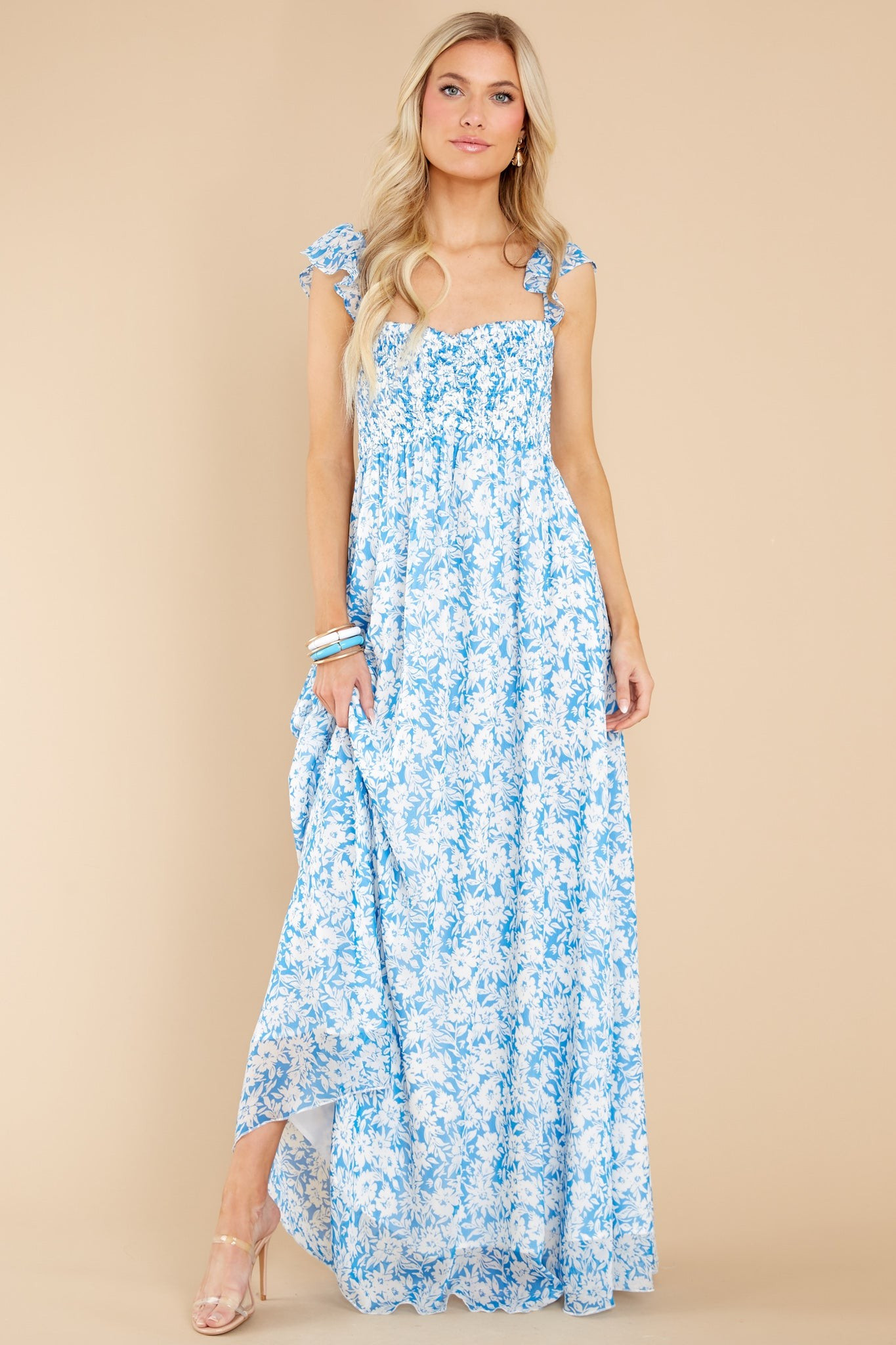 Let's Make Memories Blue Floral Print Maxi Dress | Red Dress 