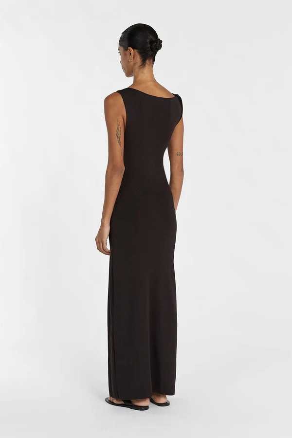 POPPY BITTER CHOC ASYM MIDI DRESS | DISSH