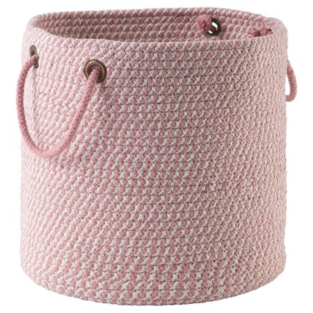 Round Shaped Fabric Basket with Braided Handles Pink and White | Walmart (US)