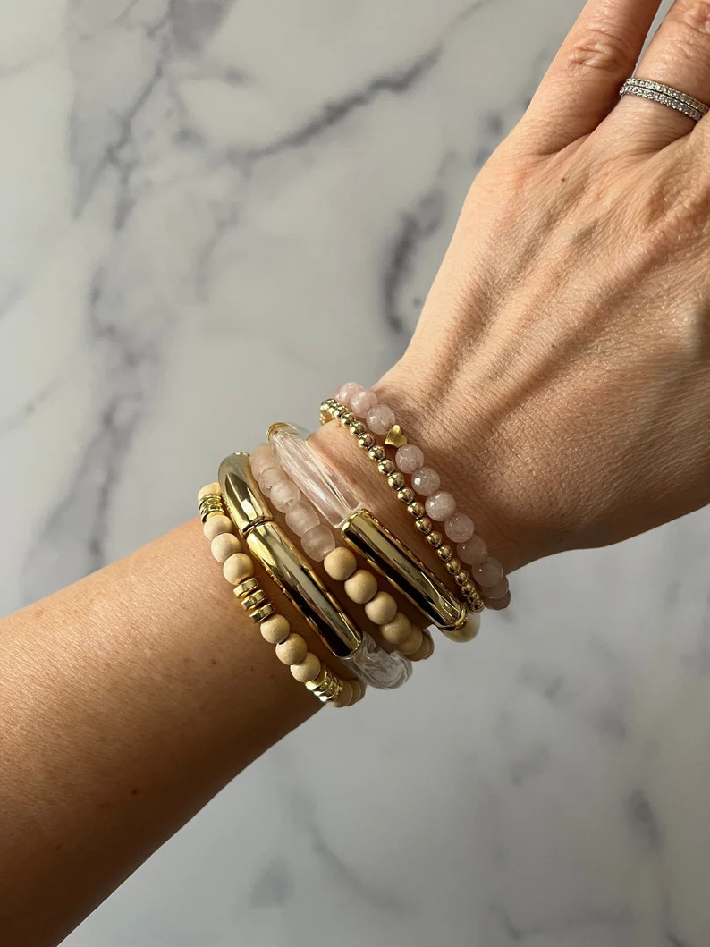 STACK of 6 Clear Gold Acrylic Tube Bangle Bracelet Gold | Etsy | Etsy (US)