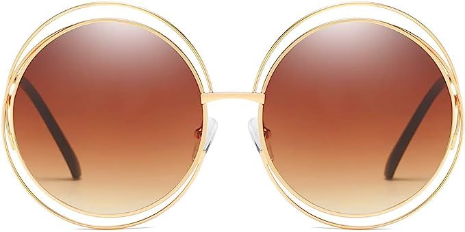 Dollger Oversized Round Sunglasses for Women Metal Double Circle Frame | Amazon (US)