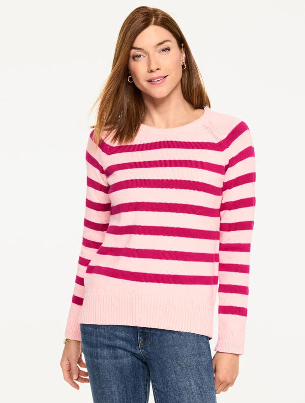 Pointelle Crewneck Raglan Sweater - Marl Stripe | Talbots