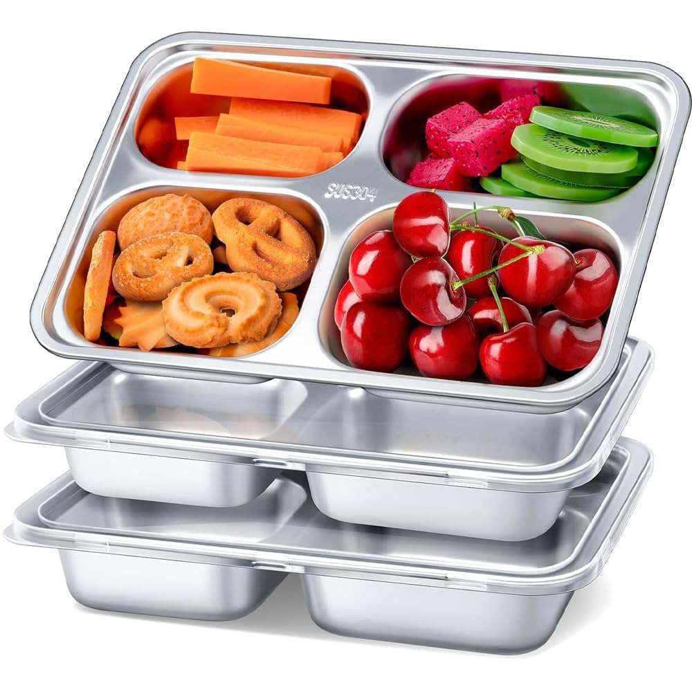 3 Pack Stainless Steel Snack Containers with Lids,4 Compartments Stainless Steel Lunch Box,Reusab... | Amazon (CA)