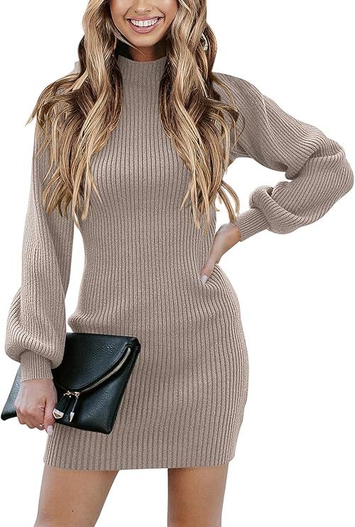 ANRABESS Women Turtleneck Long Sleeve Knit Stretchable Elasticity Slim Sweater Bodycon Mini Sweat... | Amazon (US)