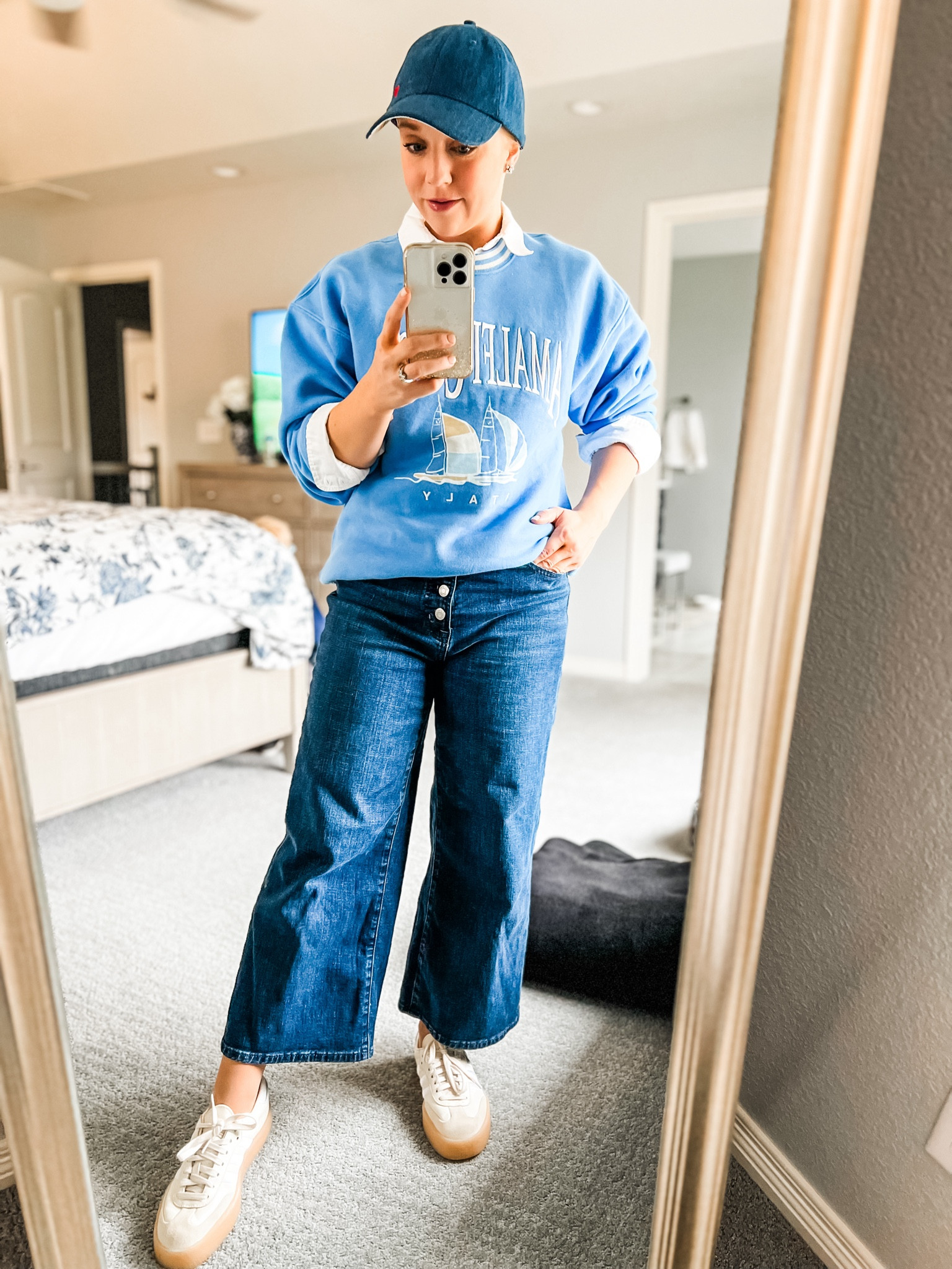 Size down in this oversized sweatshirt! Paired with a white collared button down shirt and wide leg ankle jeans (old and linking similar options).

Spring outfit. Mom outfit. Abercrombie. Casual outfit. Ankle jeans. Petite. 

#LTKfindsunder100