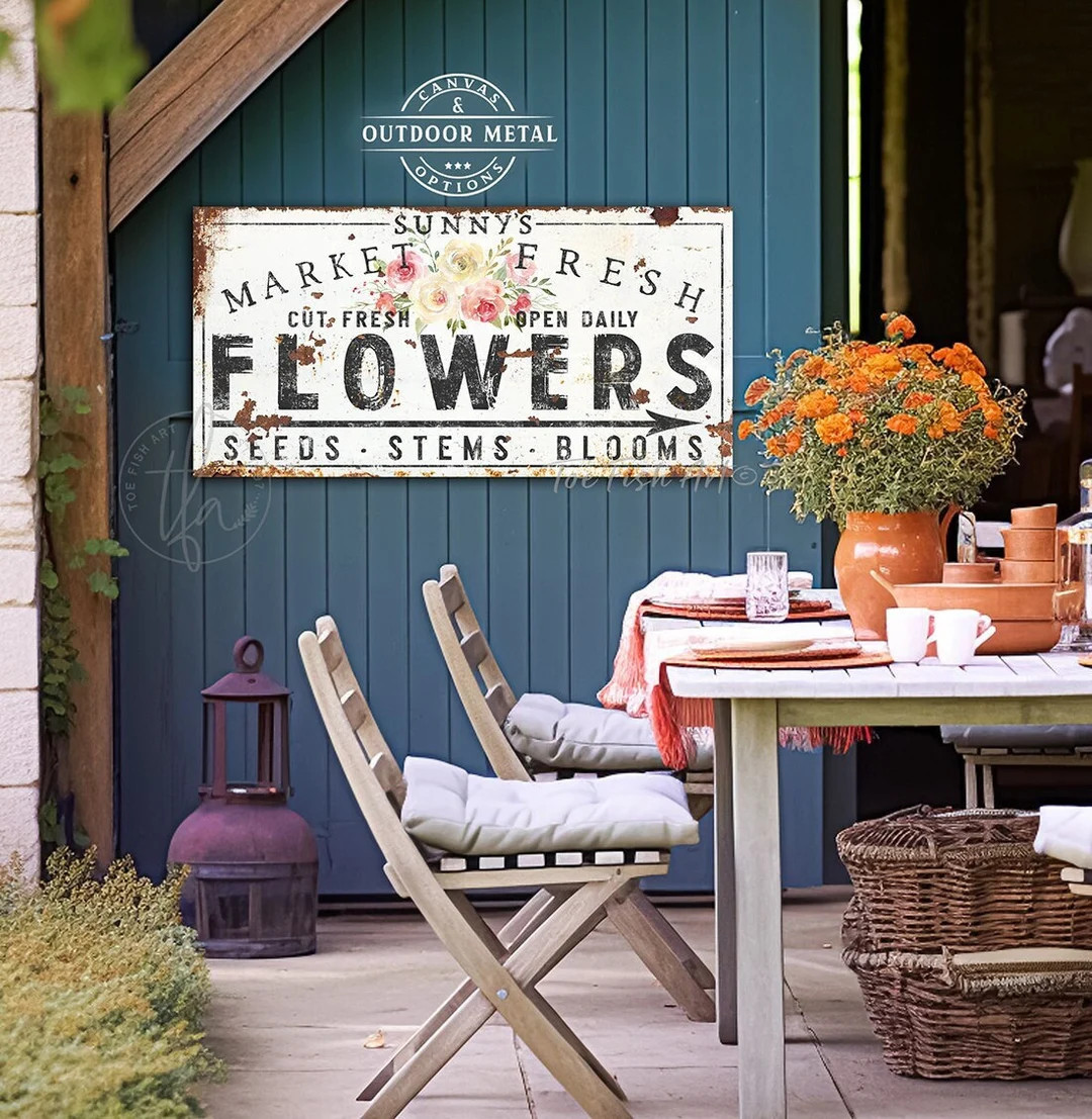 Personalized Flowers Rustic Chic Fresh Flower Market Sign Custom Family Name Vintage Farmhouse Wa... | Etsy (US)