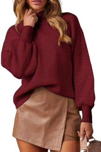 WEACZZY Women's 2025 Fall Fashion Casual Sweaters Mock Neck Long Lantern Sleeve Lightweight Knit ... | Amazon (US)