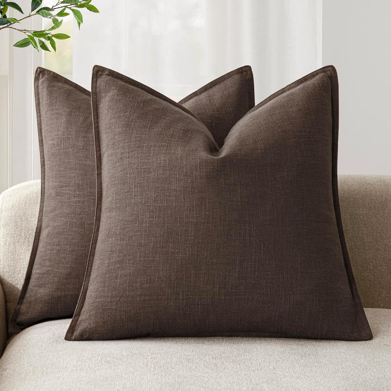 Foindtower Linen Solid Decorative Throw Pillow Covers 20x20 Reddish Brown | Amazon (US)